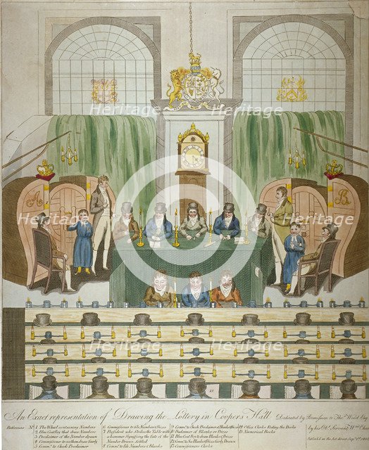 Lottery draw, Coopers' Hall, City of London, 1803. Artist: W Charles