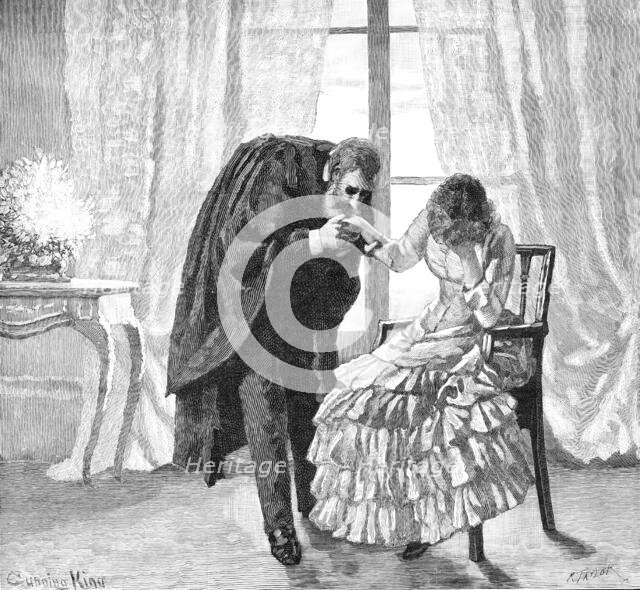 "I believe it," she murmured, and held out her...hand, which he raised reverently to his lips, 1883. Creator: R. Taylor.