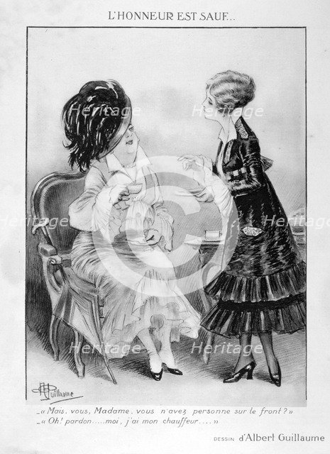 A caricature about two bourgeois French women, World War I, 1915. Artist: Albert Guillaume