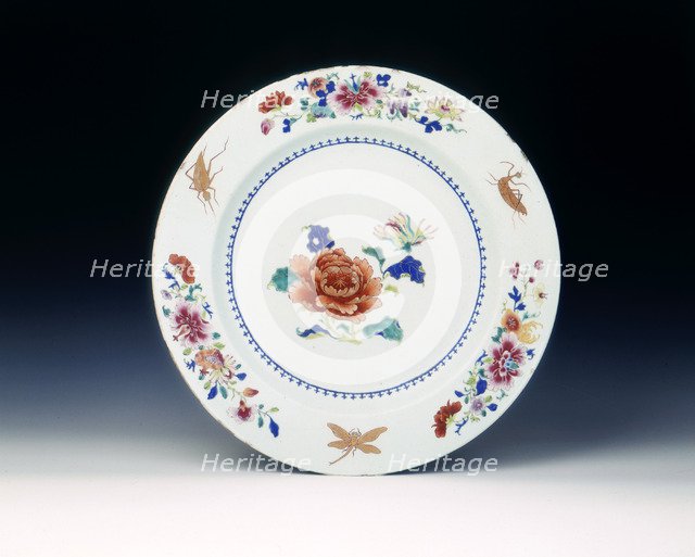 Famille rose dish with chrysanthenums and insects, Qing dynasty, China, 1730-1750. Artist: Unknown