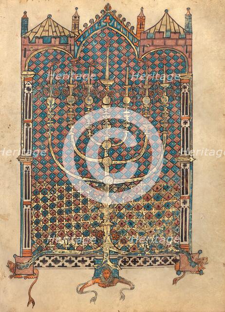 Menorah; Rothschild Pentateuch, 1296. Creators: Unknown, Elijah ben Meshallum.