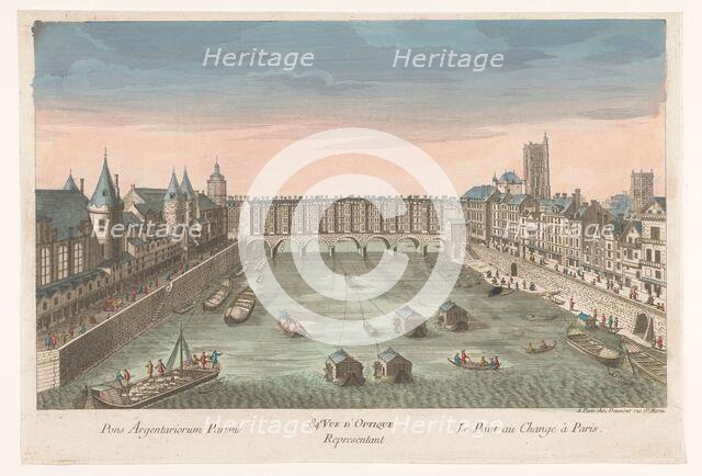 View of the built -up Pont au Change over the Seine River in Paris, 1745-1775. Creator: Anon.