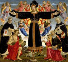 Christ on the Cross with Saints Vincent Ferrer, John the Baptist, Mark and Antoninus, c1491/1495. Creator: Master of the Fiesole Epiphany.