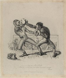 Monkeys Boxing, from Monkey-ana, April 1828. Creator: Thomas Landseer.