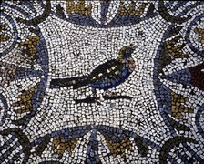 Mosaic in the Amphitheatre house representing a bird, preserved in the archaeological site of Mer…