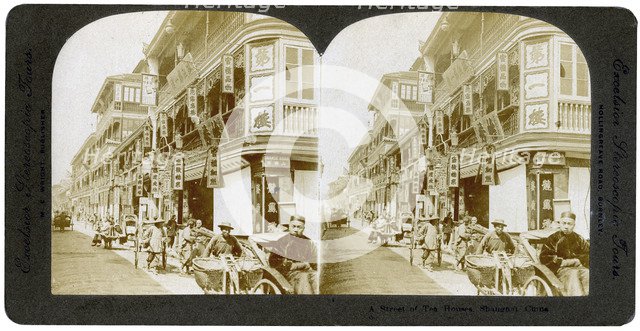 Street of tea houses, Shanghai, China, 20th century.Artist: ME Wright