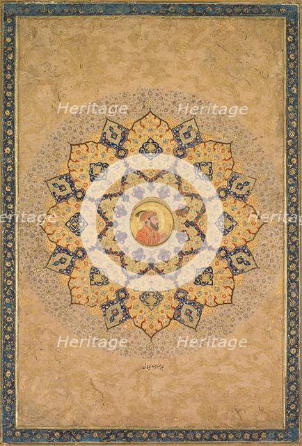 Shamsa (sunburst) with portrait of Aurangzeb (1618-1707), from the Emperor's Album…. Creator: Bichitr (Indian, active c. 1615-50), probably by.