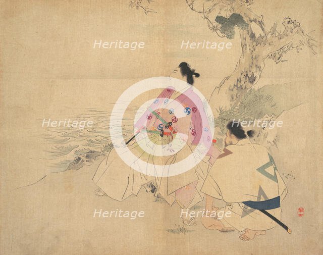 Two men by a river, late 19th-early 20th century. Creator: Kajita Hanko.