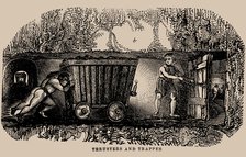 Child labour in coal mines: Two thrusters and a trapper in a coal mine, 1854. Creator: Anonymous ().