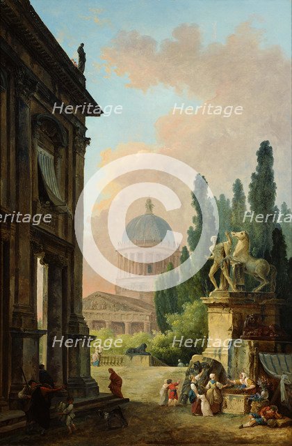 View of Rome with the Horse Tamer of the Monte Cavallo, 1786. Artist: Robert, Hubert (1733-1808)