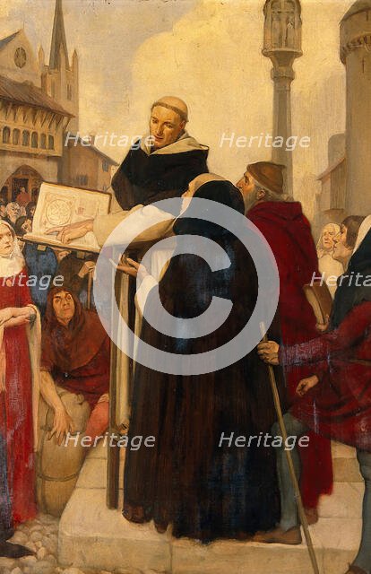 Albertus Magnus expounding his doctrines of physical science in the streets of Paris c1245, c1910s. Creator: Ernest Board.