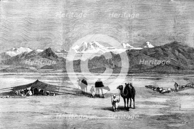 The Chitral Expedition: Plains of Yusufzai, showing Malakand Pass in the mountains, 1895. Creator: P Naumann.