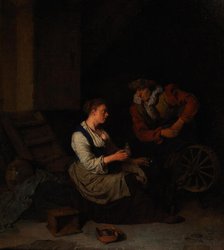 A Cavalier and a Woman at the Spinning Wheel, 1662. Creator: Bega, Cornelis Pietersz. (1631/2-1664).