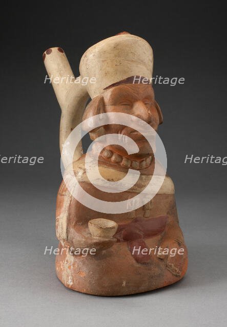 Handle Spout Vessel in the Form of Blind Man Holding a Cup, 100 B.C./A.D. 500. Creator: Unknown.