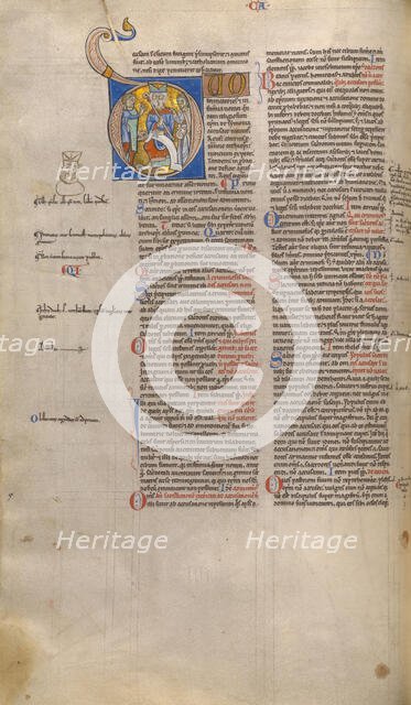 Initial D: A Bishop Enthroned with Two Plaintiffs; Decretum, about 1170-1180. Creator: Unknown.