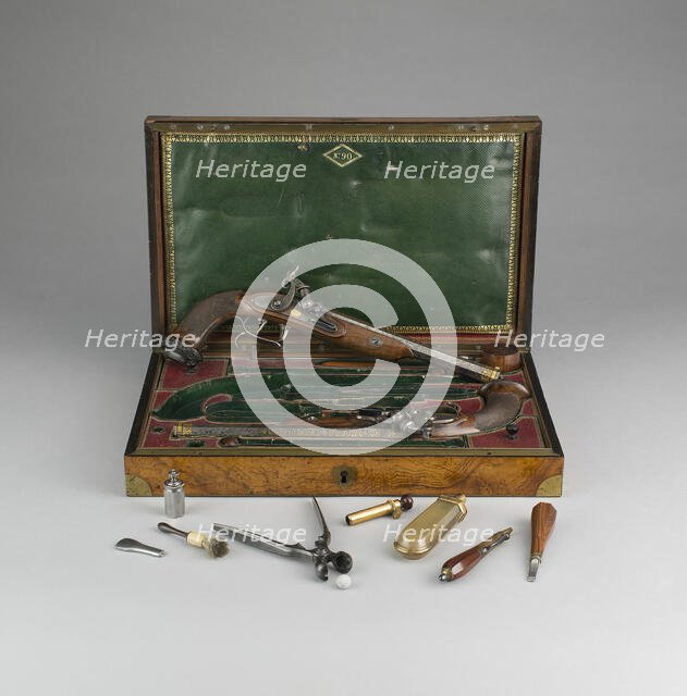 Cased Pair of Percussion Pistols with Accessories, France, 1814. Creator: Jean Le Page.