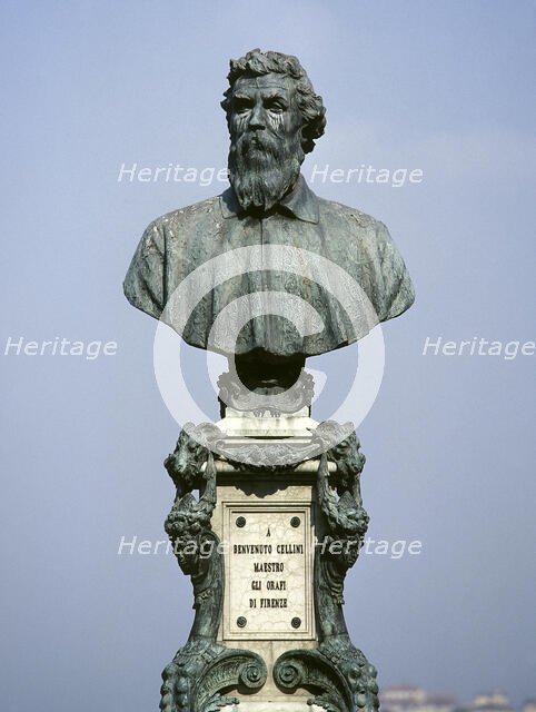 Bust of Benvenuto Cellini (1500-1571), Italian sculptor, Ponte Vecchio, Florence, Italy, 1901 (2000) Creator: LTL.