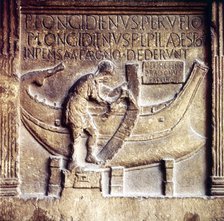 Roman Boat-Builder at work, on stele of Publius Longidienus, c2nd century.  Artist: Unknown.