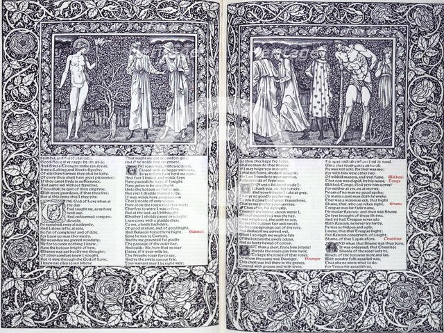 Two illustrations and text from the Canterbury Tales, 1896. Creator: William Harcourt Hooper.