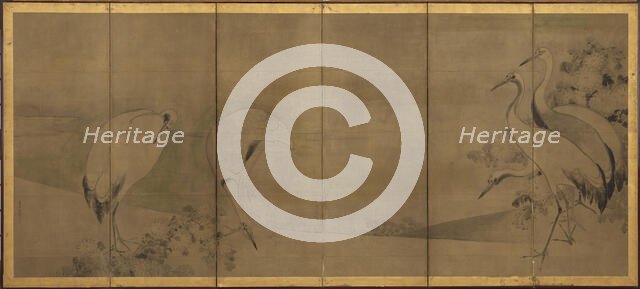 Cranes and chrysanthemums, Momoyama or Edo period, 1568-1868. Creator: Sôtatsu.