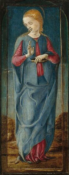 The Virgin Annunciate [middle right panel], c. 1470/1480. Creator: Cosmè Tura.