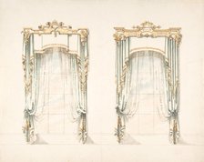 Design for Two White Curtains with Gold Fringes and a White and Gold Pelmets, early 19th cent. Creator: Anon.