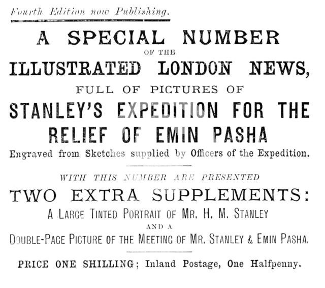 Advertisement for Special Number, pictures of Stanley’s Exped.n for the Relief of Emin Pasha, 1890. Creator: Unknown.