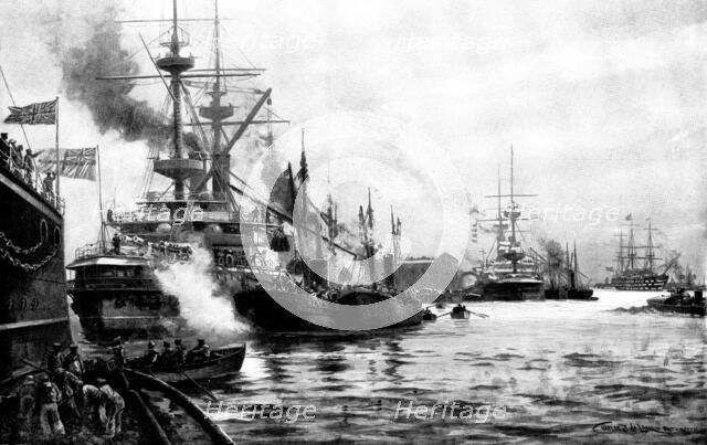 Time competitions in the coaling of war-ships at Portsmouth, 1898. Creator: Unknown.