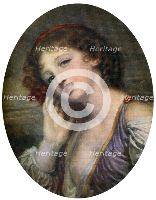 'The Listening Girl', 18th century, (1912).Artist: Jean-Baptiste Greuze