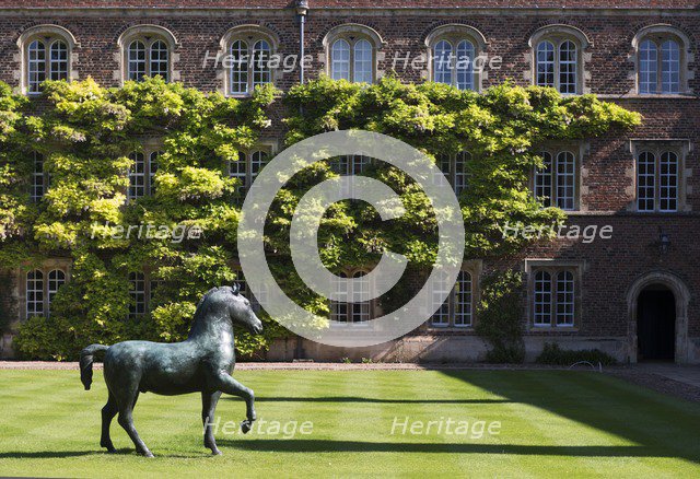 Bronze horse, sculpture by Barry Flanagan, Jesus College, Cambridge, Cambridgeshire, 2015.  Artist: James O Davies.