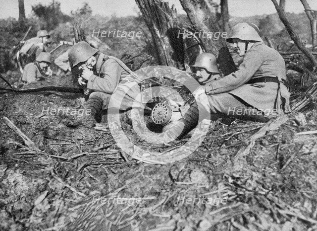German field telephonist, Somme, France, World War I, 1916. Artist: Unknown