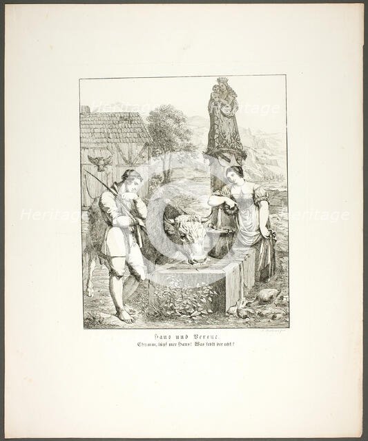 Hans and Verene, plate five from Zehn Blätter zu Hebels Alemannischen Gedichten, 1820. Creator: Sophie Reinhard.