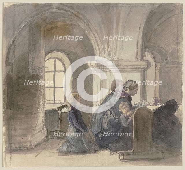 Praying peasants in a church, c1830-1872. Creator: Jakob Becker.