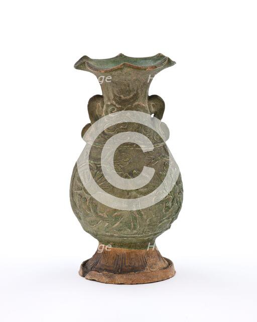 Vase with fluted mouth and molded floral design, 1300-1350. Creator: Unknown.