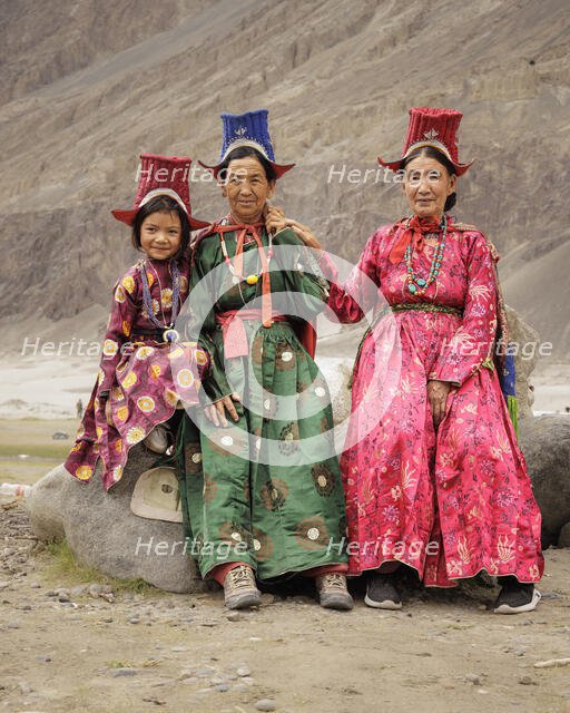 Traditional dress, Nubra Valley, Hunder, Ladakh, India, 2023. Creator: Peter Thompson.
