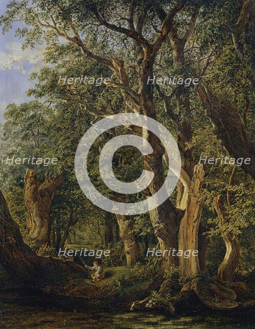 Game from the Prater with boys fishing, 1831. Creator: Matthias Rudolf Toma.