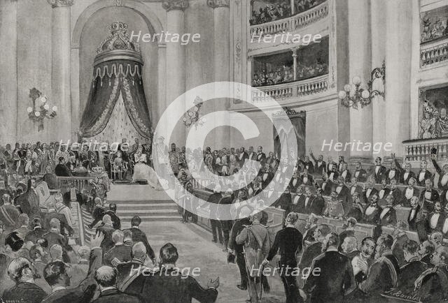 The Opening of the Parliament in the Senate, Madrid, Spain, 20 April 1898.  Creator: Enrique Laporta Valor.