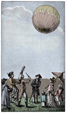 Ascension of a Montgolfier balloon, late 18th century, (1910).  Artist: Unknown.