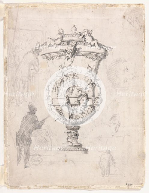 Figure Studies Around an Engraving of an Ornamental Vase, 1870/72. Creator: Paul Cezanne.