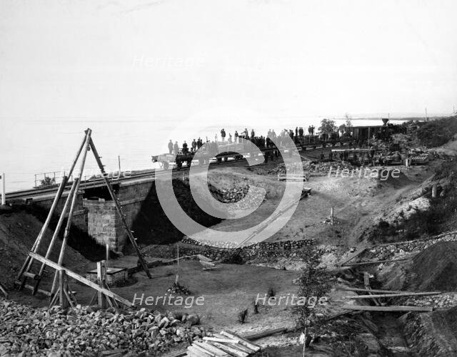 Drainage Work near a Railroad Bridge, 1900-1904. Creator: Unknown.