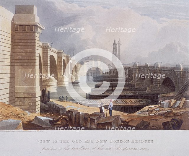 London Bridge (old and new), London, 1832. Artist: Anon