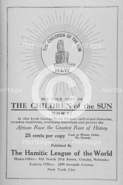 The Children of the Sun; Published by The Hamitic League of the World, 1918-1922. Creator: Unknown.