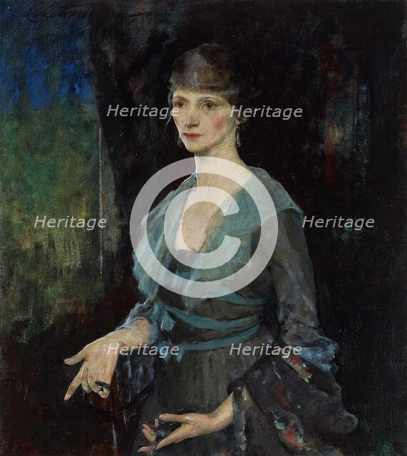 Portrait of Mrs. Alfred L. Becker (née Eulabee Dix) (recto), nude and swan against abstract ground ( Creator: Charles Webster Hawthorne.