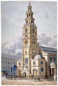 South-west view of the Church of St Clement Danes, Westminster, London, 1814.                        Artist: Thomas Hosmer Shepherd