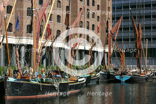 Sailing barges in St Katherine's Dock, London.
