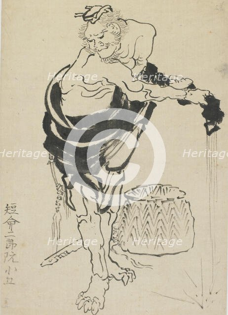 Man wringing out his robe, late 18th-early 19th century. Creator: Hokusai.