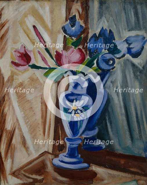 Blue Vase with Flowers, 1913. Artist: Rozanova, Olga Vladimirovna (1886-1918)