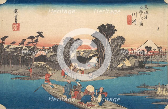Ferry Boat Crossing the Rokugo River, ca. 1834., ca. 1834. Creator: Ando Hiroshige.