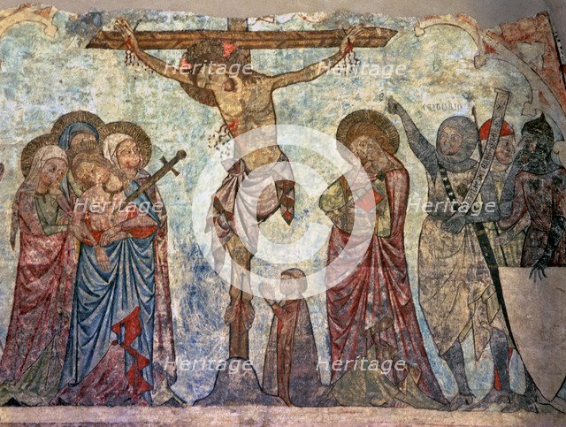  'Calvary', c. 1330 - 1350, wall Painting in the chapel of St. Thomas of the Old Cathedral of Lle…
