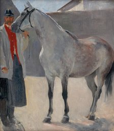 Study of a Grey Horse with a Coachman, around 1895. Creator: Jozef Hanula.